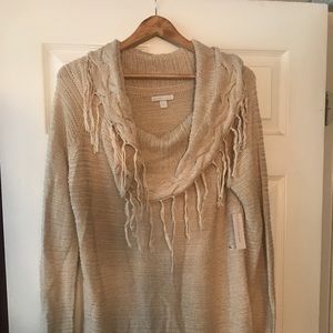 Fringe Cowl Neck Sweater
